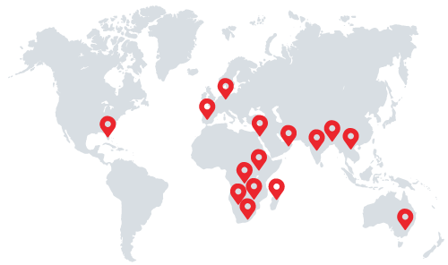 World map with pins showing where 86DSGN has had clients